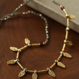 Vintage Leaf Multi‑Charm Pyrite Hand‑Strung Necklace - floysun