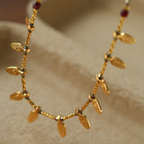 Vintage Leaf Multi‑Charm Pyrite Hand‑Strung Necklace - floysun