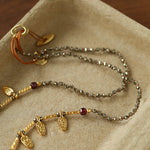 Vintage Leaf Multi‑Charm Pyrite Hand‑Strung Necklace - floysun