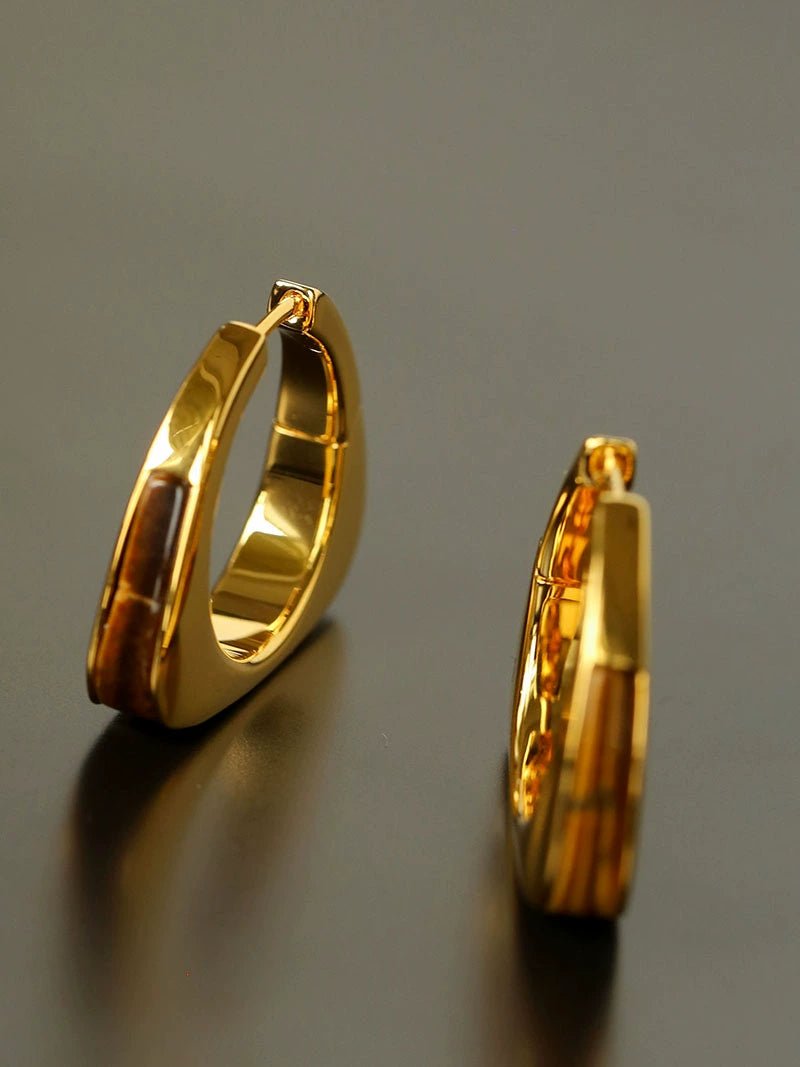 Vintage Leopard - Pattern Tiger’s Eye Hoop Earrings - floysun