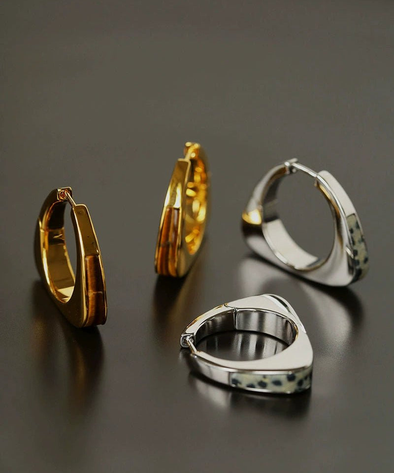 Vintage Leopard - Pattern Tiger’s Eye Hoop Earrings - floysun