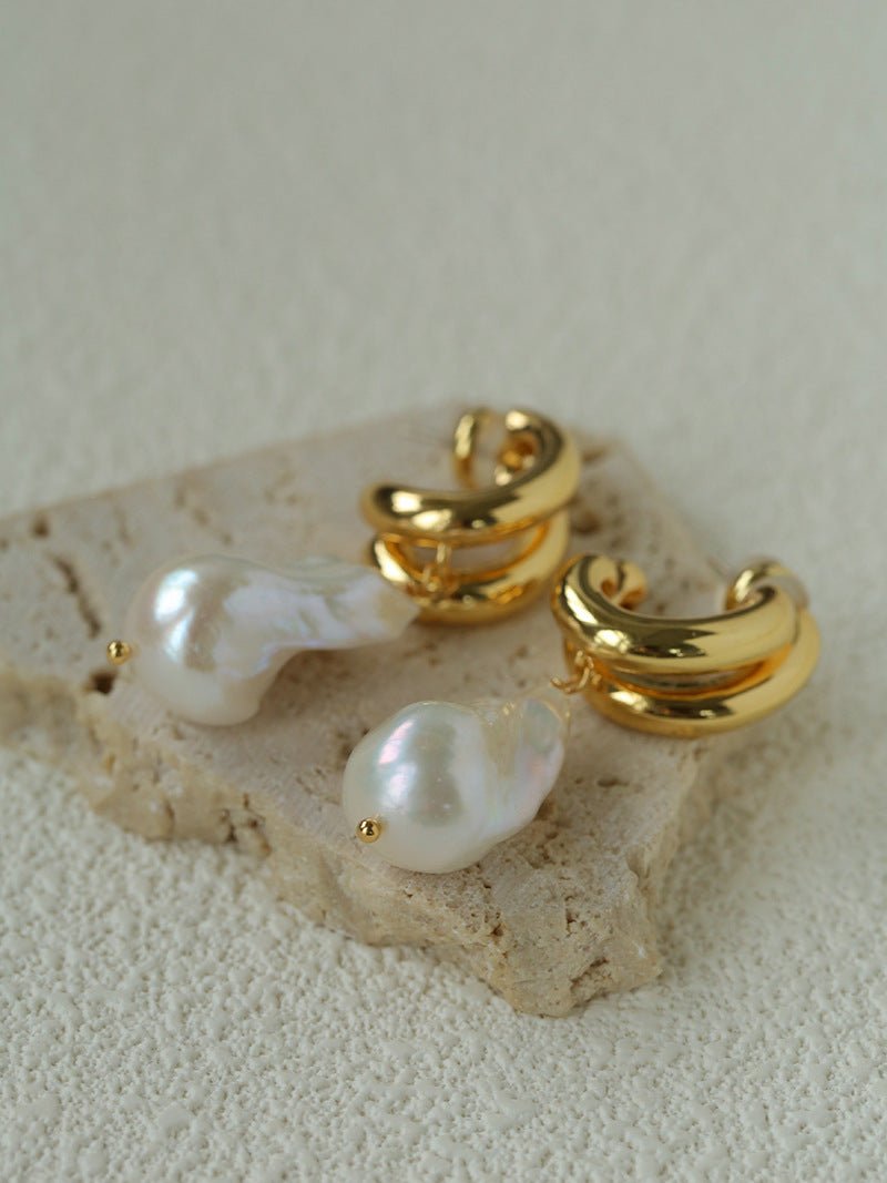 Vintage Light Luxury Baroque Pearl Drop Dangle Earrings - floysun