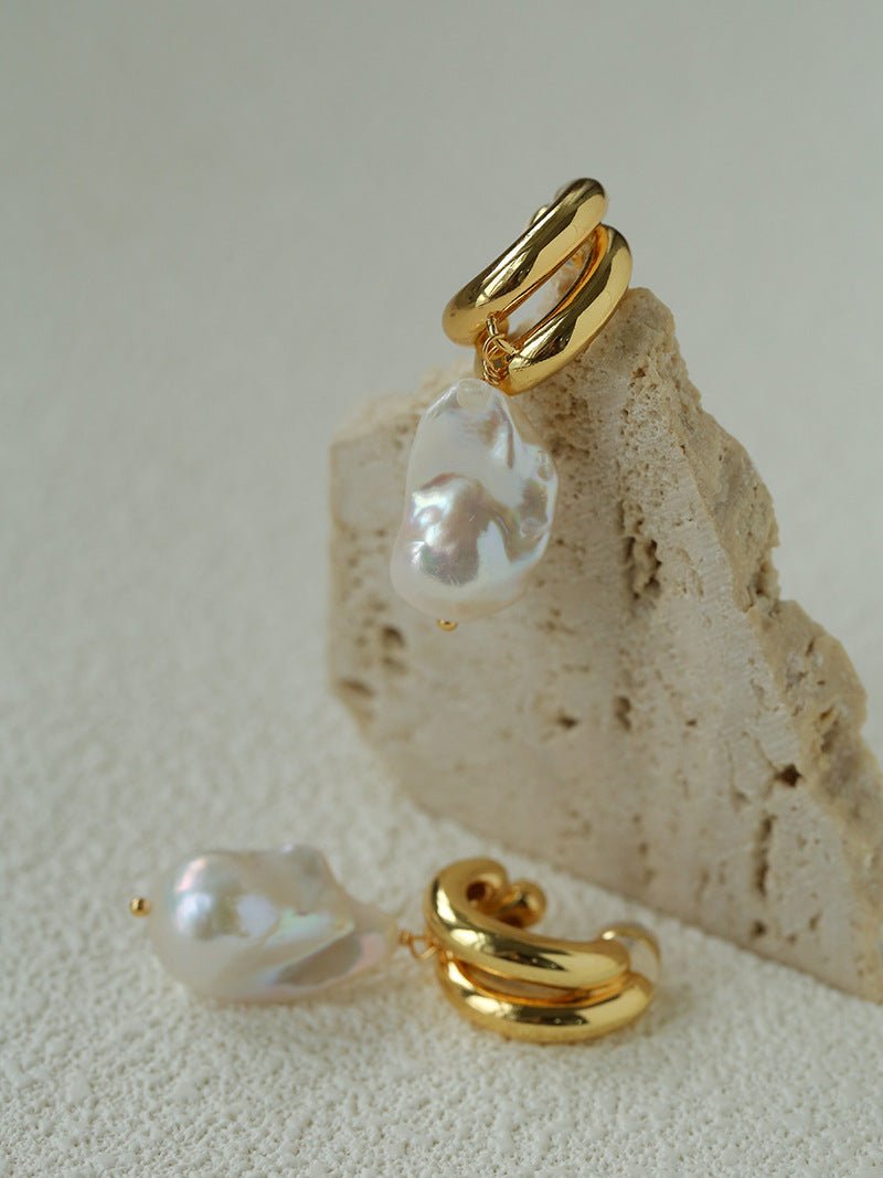 Vintage Light Luxury Baroque Pearl Drop Dangle Earrings - floysun