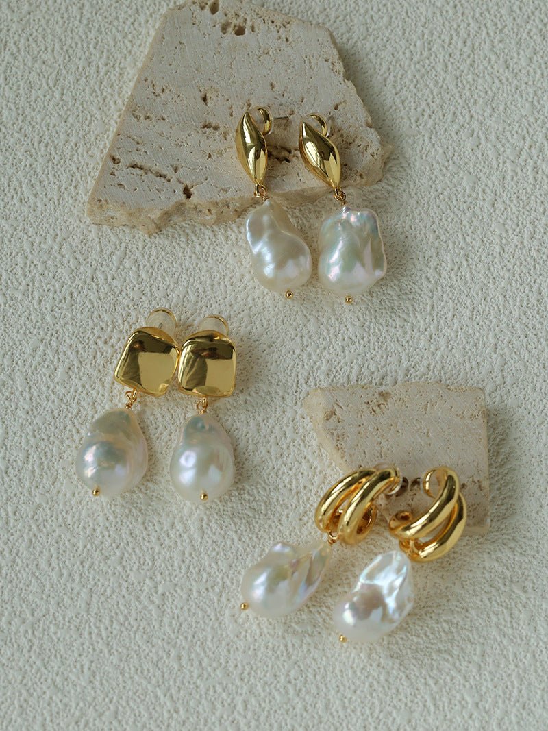 Vintage Light Luxury Baroque Pearl Drop Dangle Earrings - floysun
