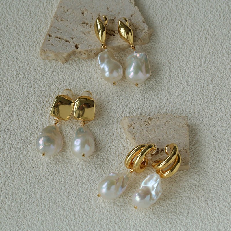 Vintage Light Luxury Baroque Pearl Drop Dangle Earrings - floysun