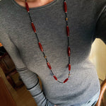 Vintage Long Agate & Black Spinel Necklace - floysun