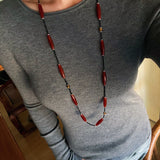 Vintage Long Agate & Black Spinel Necklace - floysun