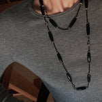 Vintage Long Agate & Black Spinel Necklace - floysun