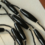 Vintage Long Agate & Black Spinel Necklace - floysun