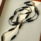 Vintage Long Agate & Black Spinel Necklace - floysun