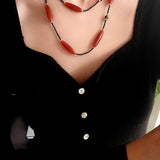 Vintage Long Agate & Black Spinel Necklace - floysun