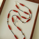 Vintage Long Agate & Black Spinel Necklace - floysun