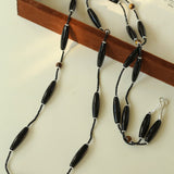 Vintage Long Agate & Black Spinel Necklace - floysun