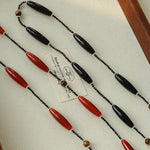 Vintage Long Agate & Black Spinel Necklace - floysun
