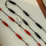 Vintage Long Agate & Black Spinel Necklace - floysun
