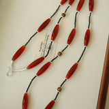 Vintage Long Agate & Black Spinel Necklace - floysun