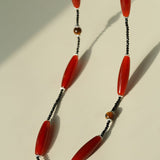 Vintage Long Agate & Black Spinel Necklace - floysun