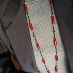 Vintage Long Agate & Black Spinel Necklace - floysun