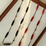 Vintage Long Agate & Black Spinel Necklace - floysun