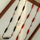 Vintage Long Agate & Black Spinel Necklace - floysun