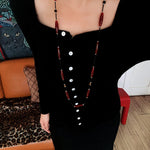 Vintage Long Agate & Black Spinel Necklace - floysun