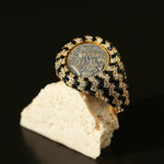 Vintage Luxury 925 Silver Engraved Goddess & Bacchus Coin Ring - floysun