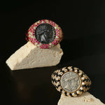 Vintage Luxury 925 Silver Engraved Goddess & Bacchus Coin Ring - floysun