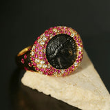 Vintage Luxury 925 Silver Engraved Goddess & Bacchus Coin Ring - floysun