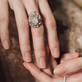 Vintage Mandala White Agate Statement Open Ring - floysun