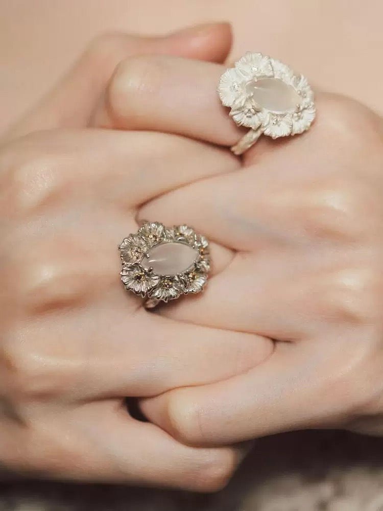 Vintage Mandala White Agate Statement Open Ring - floysun