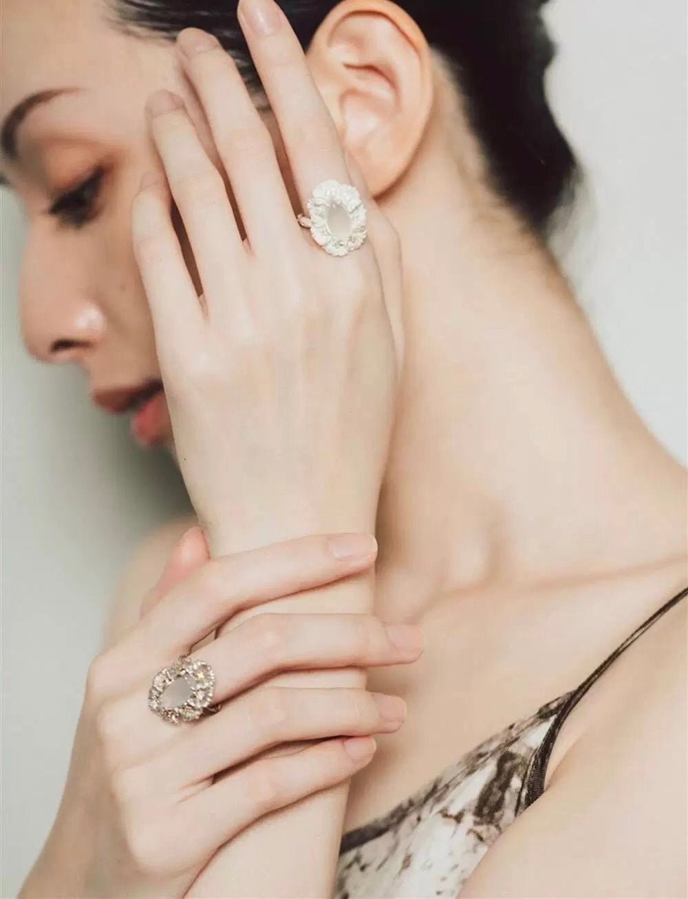 Vintage Mandala White Agate Statement Open Ring - floysun