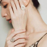 Vintage Mandala White Agate Statement Open Ring - floysun