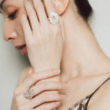 Vintage Mandala White Agate Statement Open Ring - floysun