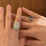 Vintage Mandala White Agate Statement Open Ring - floysun