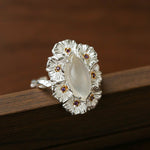 Vintage Mandala White Agate Statement Open Ring - floysun