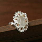 Vintage Mandala White Agate Statement Open Ring - floysun