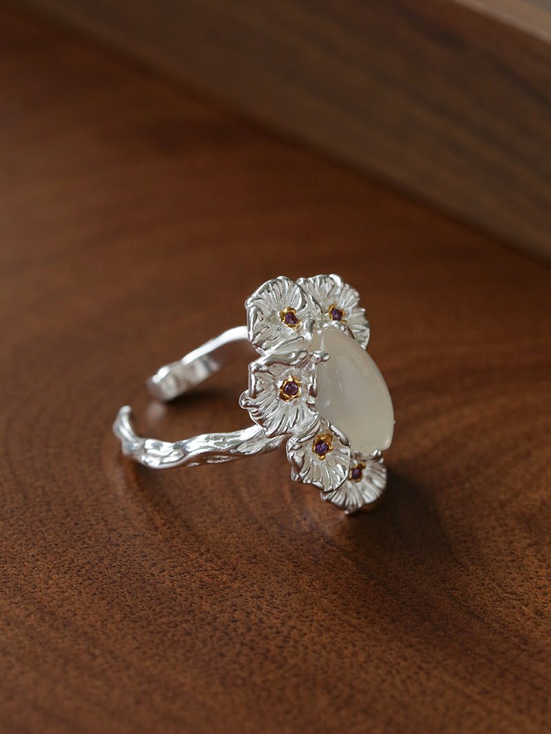 Vintage Mandala White Agate Statement Open Ring - floysun