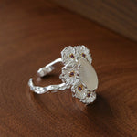 Vintage Mandala White Agate Statement Open Ring - floysun