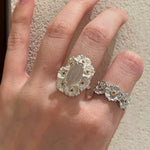 Vintage Mandala White Agate Statement Open Ring - floysun