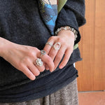 Vintage Mandala White Agate Statement Open Ring - floysun