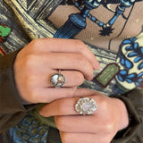 Vintage Mandala White Agate Statement Open Ring - floysun