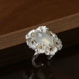 Vintage Mandala White Agate Statement Open Ring - floysun