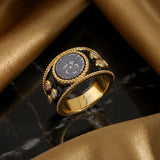 Vintage Medusa Black Enamel Ring - floysun