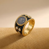 Vintage Medusa Black Enamel Ring - floysun