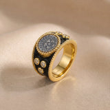 Vintage Medusa Black Enamel Ring - floysun