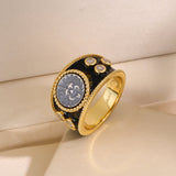 Vintage Medusa Black Enamel Ring - floysun