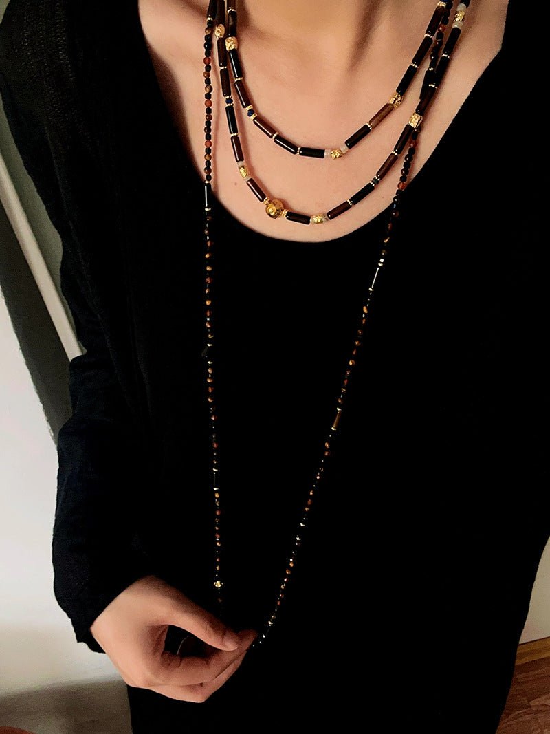 Vintage Mocha Agate & Tiger's Eye Chain Necklace - floysun