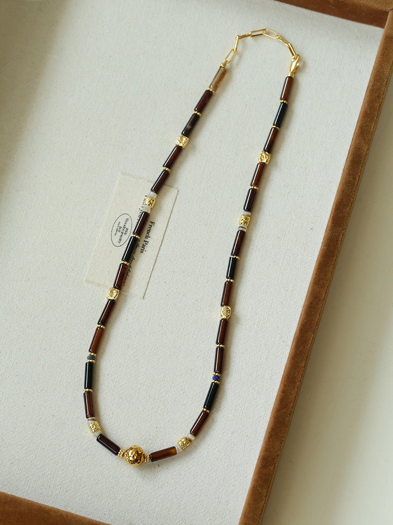 Vintage Mocha Agate & Tiger's Eye Chain Necklace - floysun