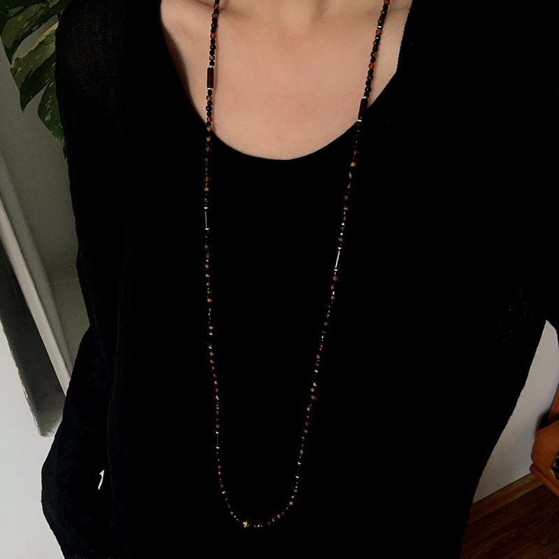 Vintage Mocha Natural Stone Long Beaded Necklace - floysun