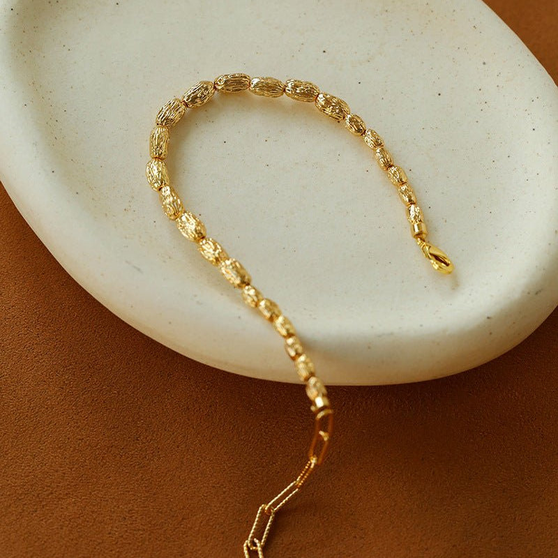 Vintage Molten Gold Textured Oval Bead Bracelet - floysun